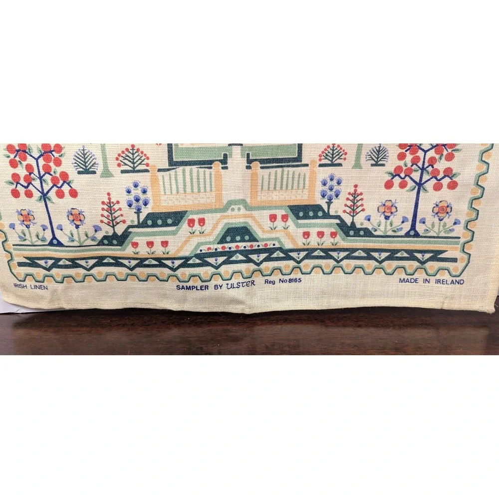 Vintage 1992 Irish Linen Calendar Tea Towel Ulster Sampler Floral Made in Irelan